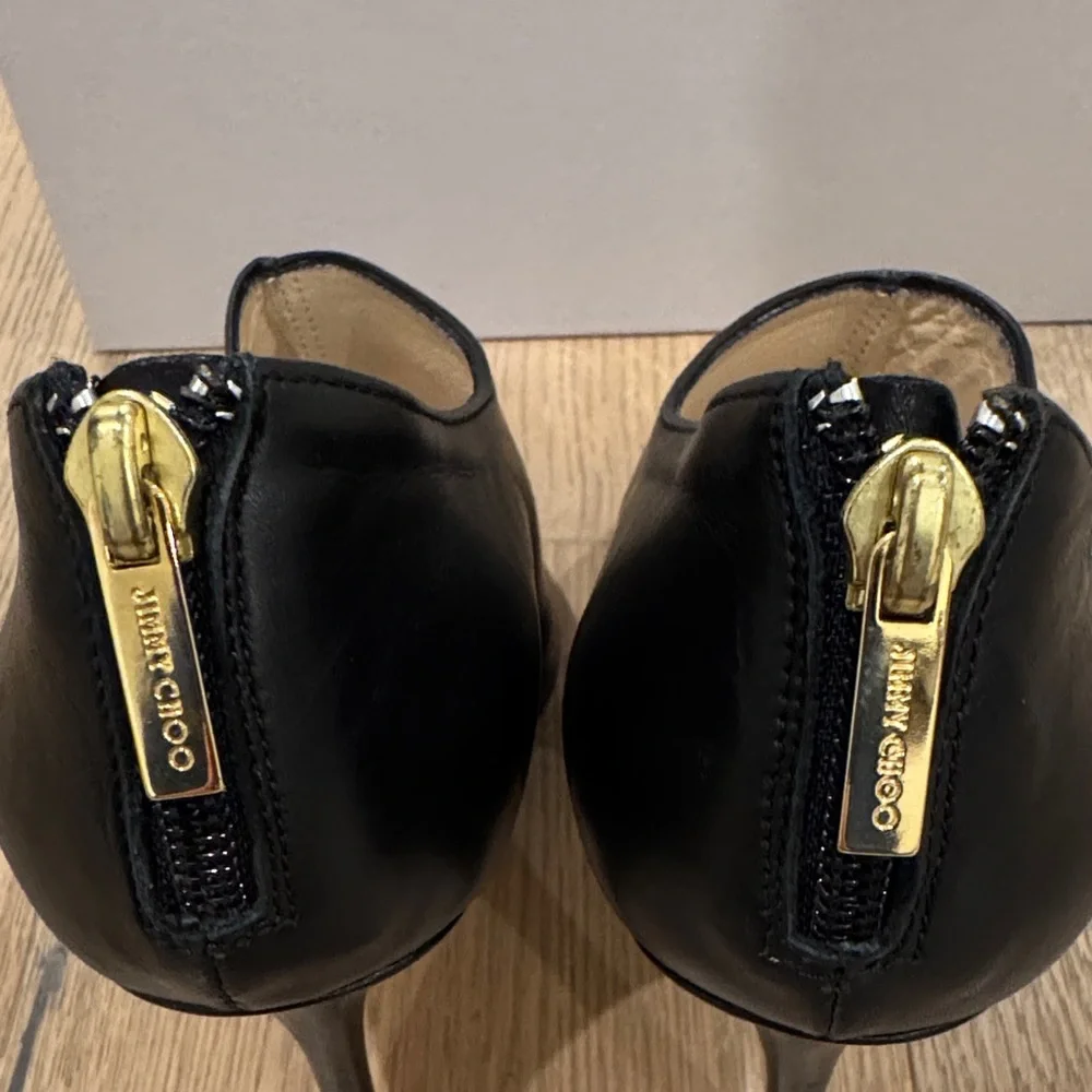 Jimmy Choo Black Leather Stiletto Pointed Heels Booties Zipper back - Picture 5 of 8